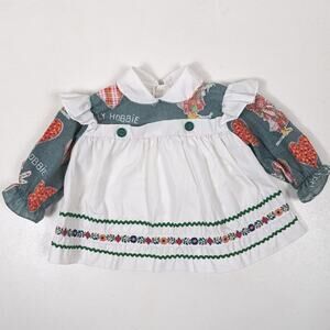 Vintage Holly Hobbie Swing Top Baby Girls Size 12m Green Pinny